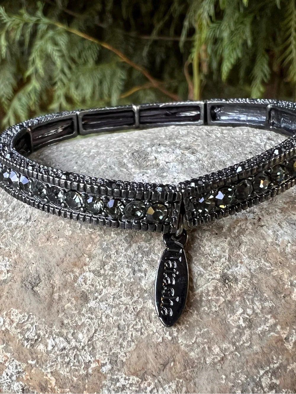 Natasha Gunmetal Black Crystal Stretch Bracelet